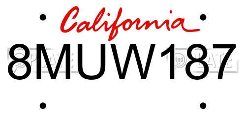 8MUW187 California License Plate