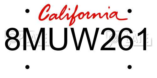 8MUW261 California License Plate