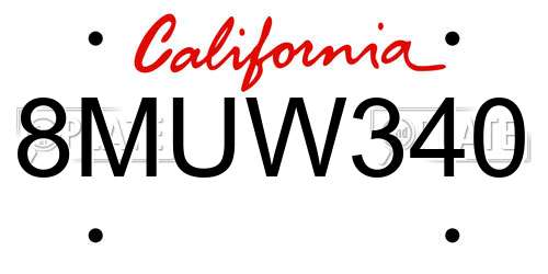 8MUW340 California License Plate