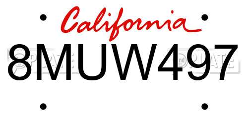8MUW497 California License Plate