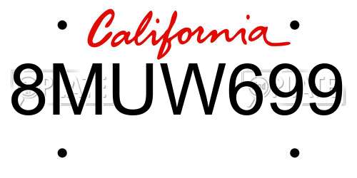 8MUW699 California License Plate
