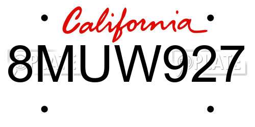 8MUW927 California License Plate