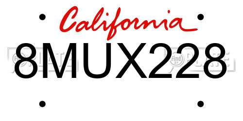 8MUX228 California License Plate