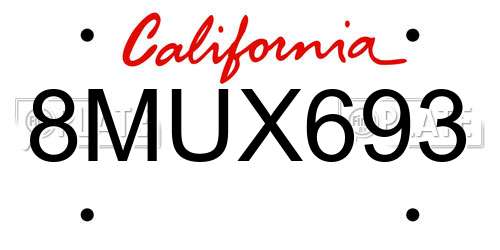 8MUX693 California License Plate