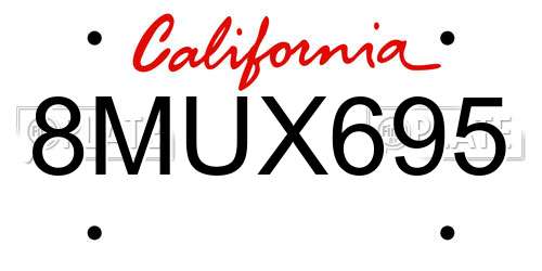 8MUX695 California License Plate