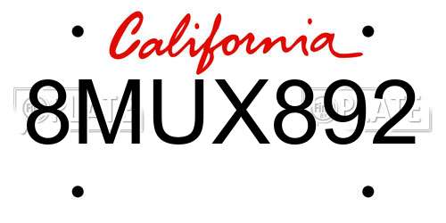 8MUX892 California License Plate