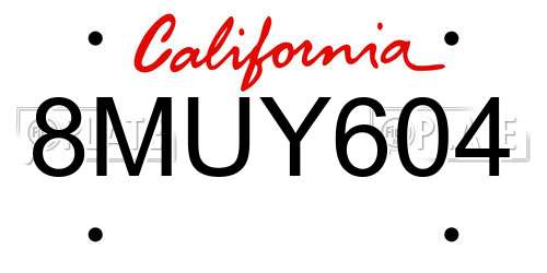 8MUY604 California License Plate