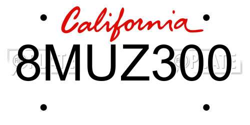 8MUZ300 California License Plate