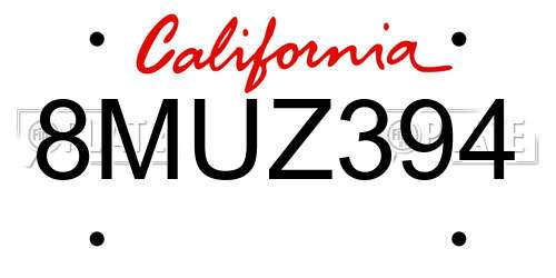 8MUZ394 California License Plate