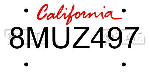 8MUZ497 California License Plate