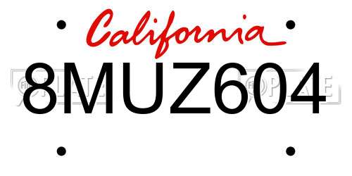 8MUZ604 California License Plate