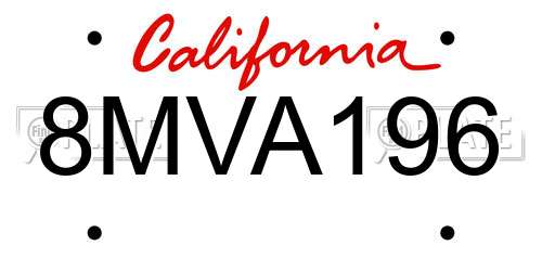 8MVA196 California License Plate