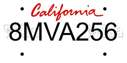 8MVA256 California License Plate