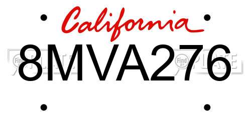 8MVA276 California License Plate