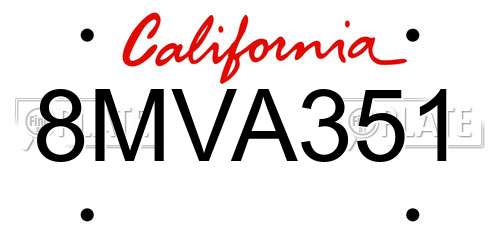 8MVA351 California License Plate