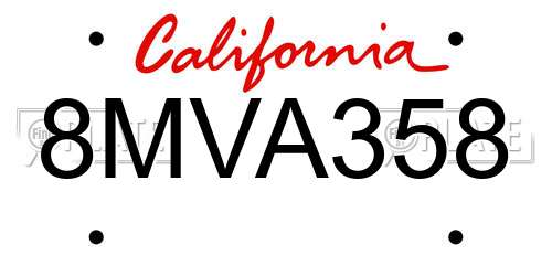 8MVA358 California License Plate