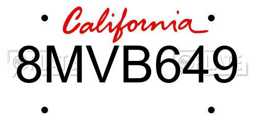 8MVB649 California License Plate