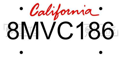 8MVC186 California License Plate