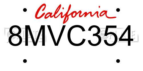 8MVC354 California License Plate