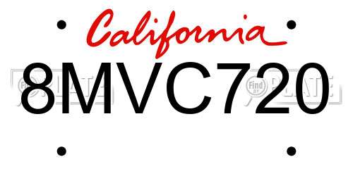 8MVC720 California License Plate