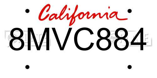 8MVC884 California License Plate