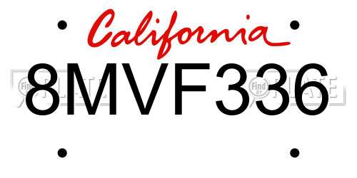 8MVF336 California License Plate