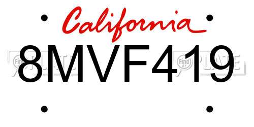 8MVF419 California License Plate