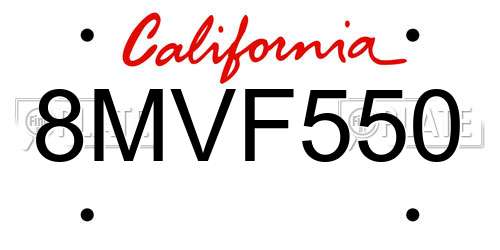 8MVF550 California License Plate