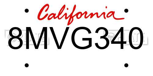 8MVG340 California License Plate