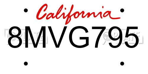 8MVG795 California License Plate