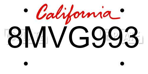 8MVG993 California License Plate