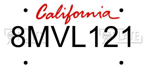 8MVL121 California License Plate