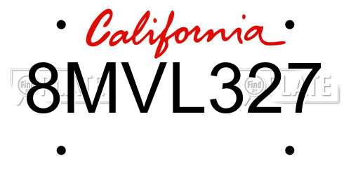 8MVL327 California License Plate