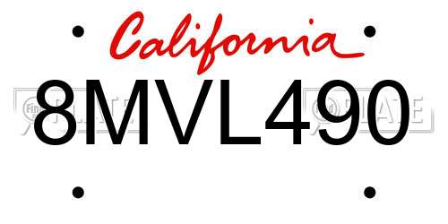 8MVL490 California License Plate