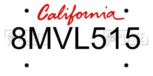 8MVL515 California License Plate