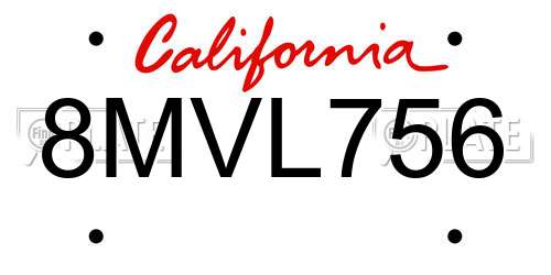 8MVL756 California License Plate
