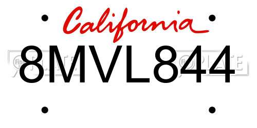 8MVL844 California License Plate