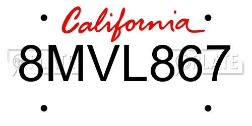 8MVL867 California License Plate