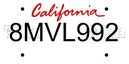 8MVL992 California License Plate