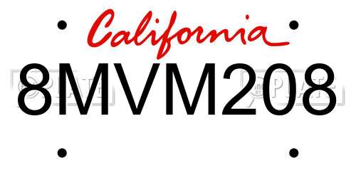 8MVM208 California License Plate