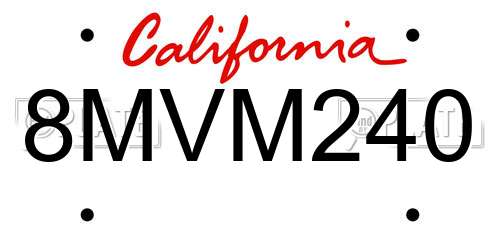 8MVM240 California License Plate