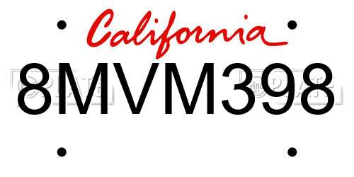 8MVM398 California License Plate