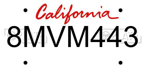8MVM443 California License Plate