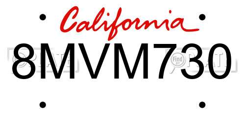 8MVM730 California License Plate