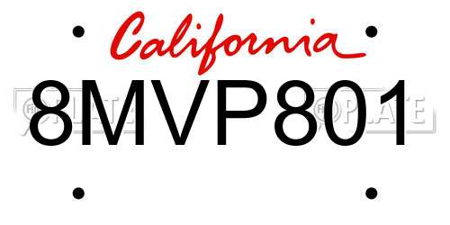 8MVP801 California License Plate