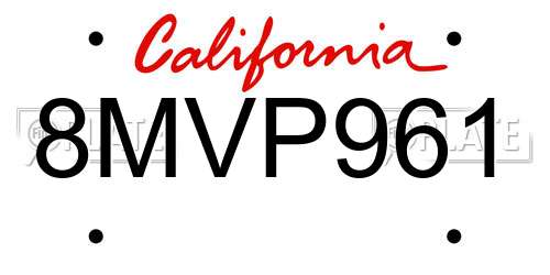 8MVP961 California License Plate