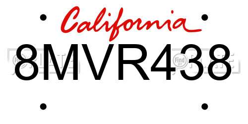 8MVR438 California License Plate