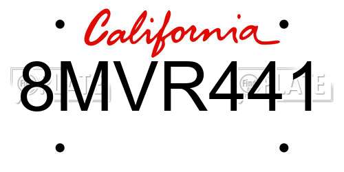 8MVR441 California License Plate