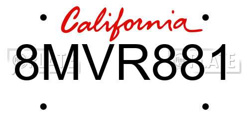 8MVR881 California License Plate