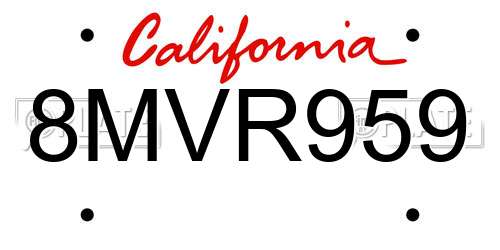 8MVR959 California License Plate